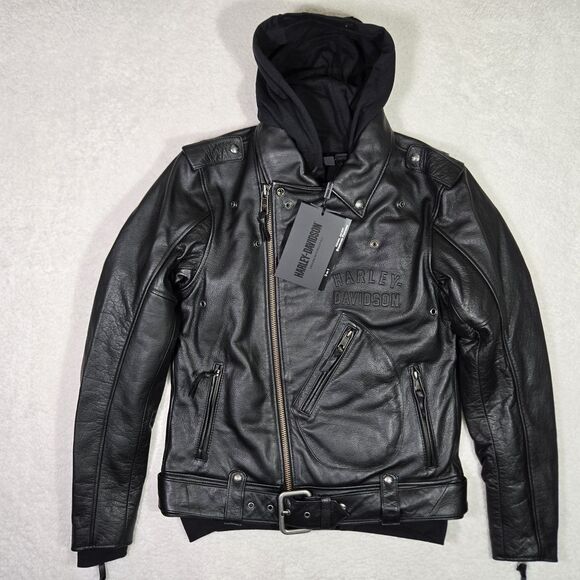 Harley-Davidson® Mens Small Potomac 3-IN-1 Leather Biker Jacket Black 98001-22VM - Picture 1 of 10